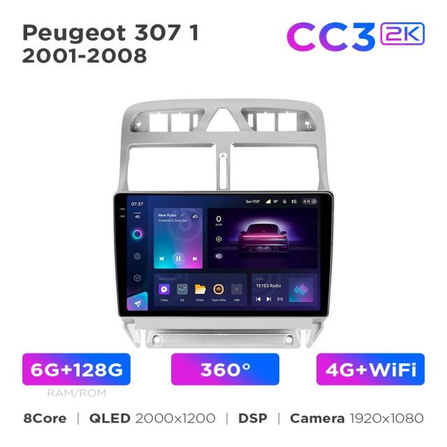 Radio samochodowe Teyes CC3 2k 6+128 Gb 360° Peugeot 307 1 2001-2008 9"