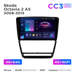 Radio samochodowe Teyes CC3 2k 4+64 Gb Skoda Octavia 2 A5 2008-2013 Black 10"