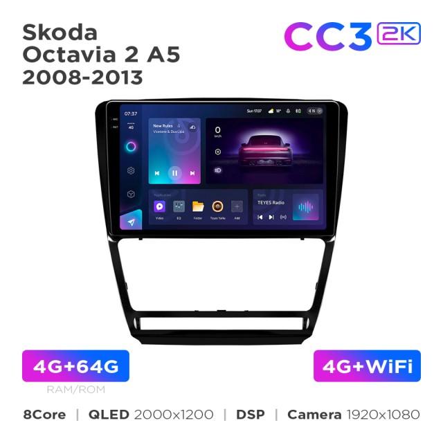 Radio samochodowe Teyes CC3 2k 4+64 Gb Skoda Octavia 2 A5 2008-2013 Black 10"