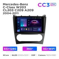 Radio samochodowe Teyes CC3 2k 6+128 Gb 360° Mercedes-Benz C-Class W203 CL203 C209 A209 2004-2011 9"