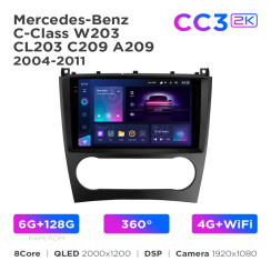 Radio samochodowe Teyes CC3 2k 6+128 Gb 360° Mercedes-Benz C-Class W203 CL203 C209 A209 2004-2011 9"