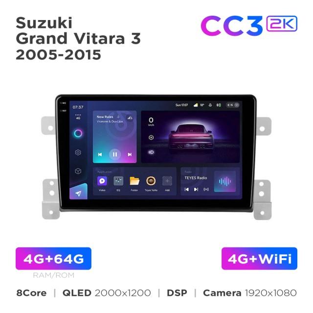 Radio samochodowe Teyes CC3 2k 4+64 Gb Suzuki Grand Vitara 3 (1 Din) 2005-2015 9"