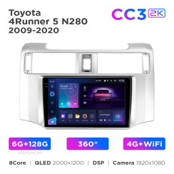 Radio samochodowe Teyes CC3 2k 6+128 Gb 360° Toyota 4Runner 5 N280 2009-2020 9"