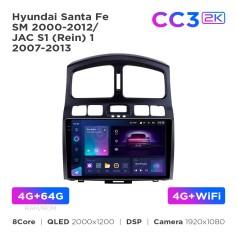 Radio samochodowe Teyes CC3 2k 4+64 Gb Hyundai Santa Fe SM 2000-2012 / JAC S1 (Rein) 1 2007-2013 9"