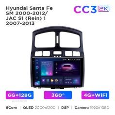 Radio samochodowe Teyes CC3 2k 6+128 Gb 360° Hyundai Santa Fe SM 2000-2012 / JAC S1 (Rein) 1 2007-2013 9"