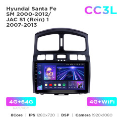 Radio samochodowe Teyes CC3L 4+64 Gb Hyundai Santa Fe SM 2000-2012 / JAC S1 (Rein) 1 2007-2013 9"