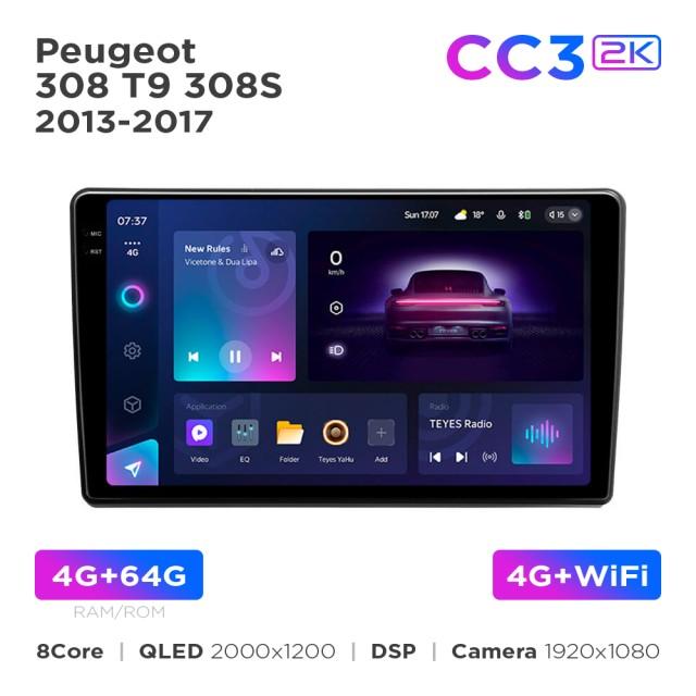 Radio samochodowe Teyes CC3 2k 4+64 Gb Peugeot 308 T9 308S 2013-2017 9"