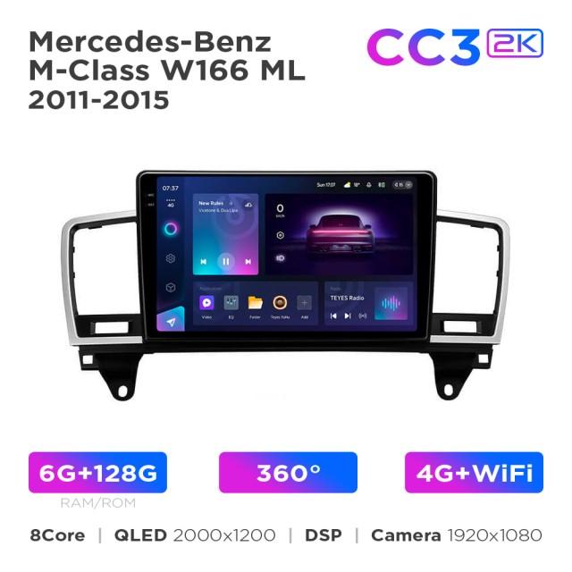 Radio samochodowe Teyes CC3 2k 6+128 Gb 360° Mercedes-Benz M-Class W166 ML 2011-2015 9"