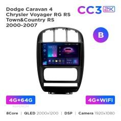 Radio samochodowe Teyes CC3 2k 4+64 Gb Dodge Caravan 4 / Chrysler Voyager RG RS / Town&Country RS 2000-2007 (B) 10"