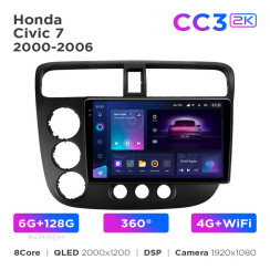 Radio samochodowe Teyes CC3 2k 6+128 Gb 360° Honda Civic 7 2000-2006 9"