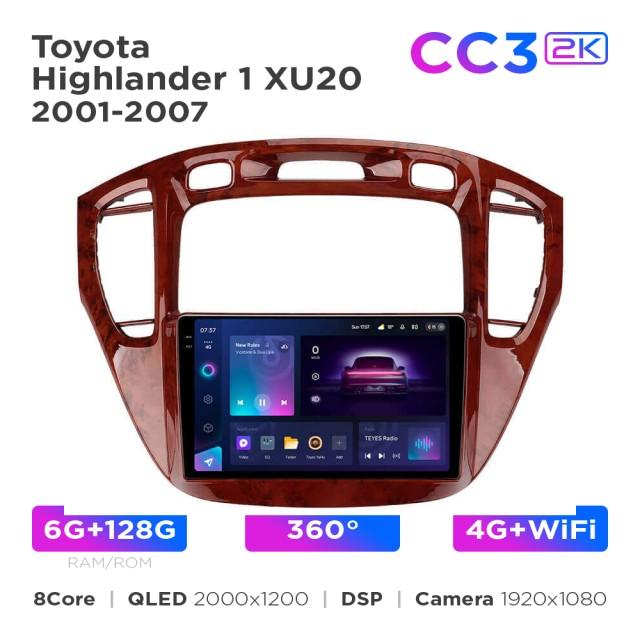 Radio samochodowe Teyes CC3 2k 6+128 Gb 360° Toyota Highlander 1 XU20 2001-2007 9"