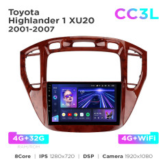 Radio samochodowe do Toyota Highlander 1 XU20 2001-2007 Teyes CC3L 4+32 Gb 9"
