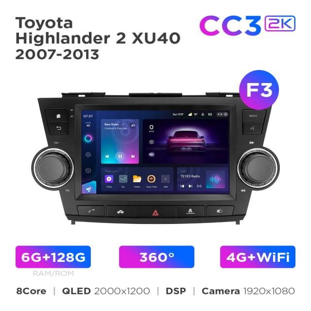 Radio samochodowe Teyes CC3 2k 6+128 Gb 360° Toyota Highlander 2 XU40 2007-2013 (F3) 9"