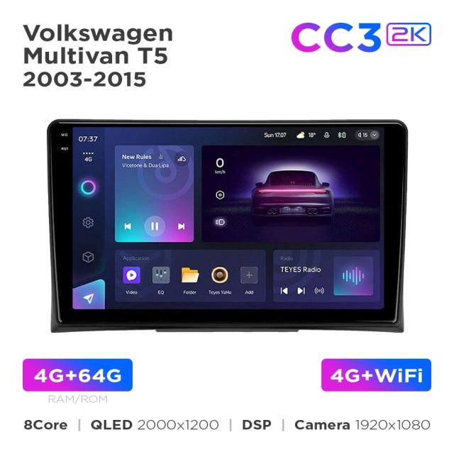 Radio samochodowe Teyes CC3 2k 4+64 Gb Volkswagen Multivan T5 (1 Din) 2003-2015 9"
