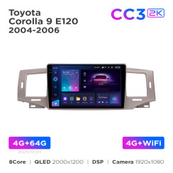 Radio samochodowe Teyes CC3 2k 4+64 Gb Toyota Corolla 9 E120 2004-2006 9"