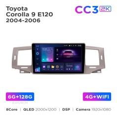 Radio samochodowe Teyes CC3 2k 6+128 Gb Toyota Corolla 9 E120 2004-2006 9"
