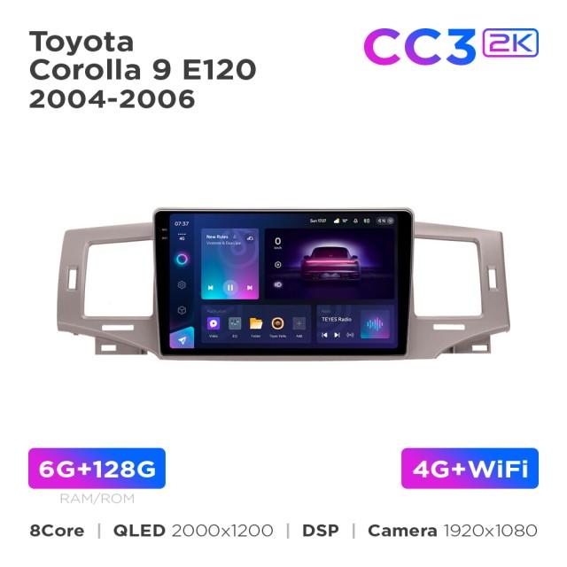 Radio samochodowe Teyes CC3 2k 6+128 Gb Toyota Corolla 9 E120 2004-2006 9"