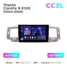 Radio samochodowe do Toyota Corolla 9 E120 2004-2006 Teyes CC3L 4+32 Gb 9"