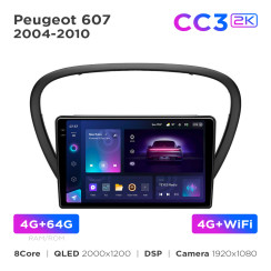 Radio samochodowe Teyes CC3 2k 4+64 Gb Peugeot 607 2004-2010 9"