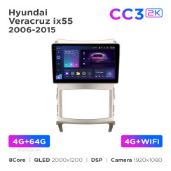 Radio samochodowe Teyes CC3 2k 4+64 Gb Hyundai Veracruz ix55 (1 Din) 2006-2015 9"