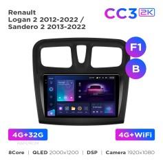 Radio samochodowe Teyes CC3 2k 4+32 Gb Renault Logan 2 2012-2022 / Sandero 2 2013-2022 (F1) (B) 9"