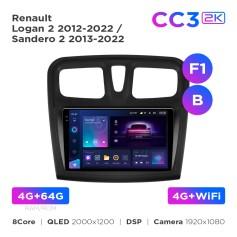 Radio samochodowe Teyes CC3 2k 4+64 Gb Renault Logan 2 2012-2022 / Sandero 2 2013-2022 (F1) (B) 9"