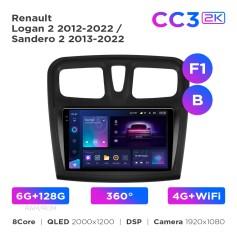 Radio samochodowe Teyes CC3 2k 6+128 Gb 360° Renault Logan 2 2012-2022 / Sandero 2 2013-2022 (F1) (B) 9"