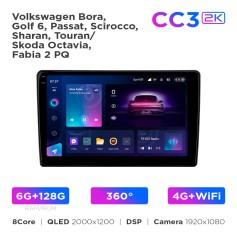 Radio samochodowe Teyes CC3 2k 6+128 Gb 360° Volkswagen Bora, Golf 6, Passat, Scirocco, Sharan, Touran / Skoda Octavia, Fabia 2 PQ 10"