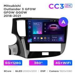 Radio samochodowe Teyes CC3 2k 6+128 Gb 360° Mitsubishi Outlander 3 GF0W GG0W 2018-2021 10"