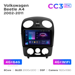 Radio samochodowe Teyes CC3 2k 4+64 Gb Volkswagen Beetle A4 2002-2011 9"