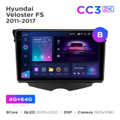 Radio samochodowe Teyes CC3 2k 4+64 Gb Hyundai Veloster FS 2011-2017 (B) 9"