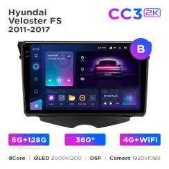 Radio samochodowe Teyes CC3 2k 6+128 Gb 360° Hyundai Veloster FS 2011-2017 (B) 9"