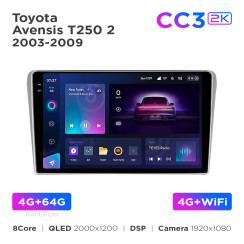 Radio samochodowe Teyes CC3 2k 4+64 Gb Toyota Avensis T250 2 2003-2009 9"