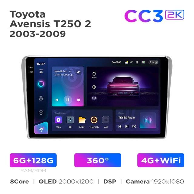Radio samochodowe Teyes CC3 2k 6+128 Gb 360° Toyota Avensis T250 2 2003-2009 9"