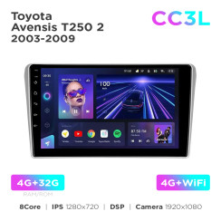 Radio samochodowe do Toyota Avensis T250 2 2003-2009 Teyes CC3L 4+32 Gb 9"