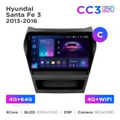 Radio samochodowe Teyes CC3 2k 4+64 Gb Hyundai Santa Fe 3 2013-2016 (C) 9"