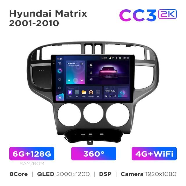 Radio samochodowe Teyes CC3 2k 6+128 Gb 360° Hyundai Matrix 2001-2010 9"