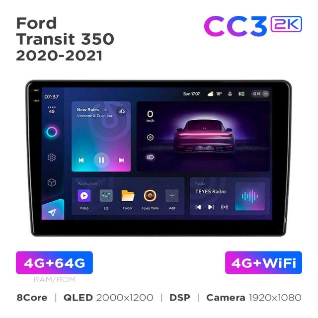 Radio samochodowe Teyes CC3 2k 4+64 Gb Ford Transit 350 (1 Din) 2020-2021 10"