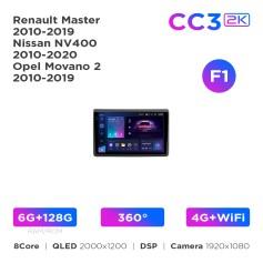 Radio samochodowe Teyes CC3 2k 6+128 Gb 360° Renault Master 2010-2019 / Nissan NV400 2010-2020 / Opel Movano 2 2010-2019 (F1) 10"