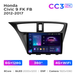 Radio samochodowe Teyes CC3 2k 6+128 Gb 360° Honda Civic 9 FK FB 2012-2017 9