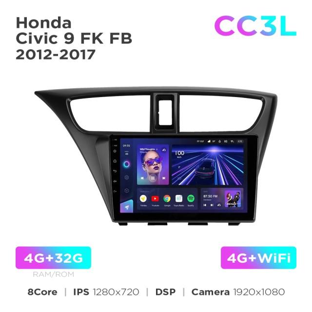 Radio samochodowe do Honda Civic 9 FK FB 2012-2017 Teyes CC3L 4+32 Gb 9"