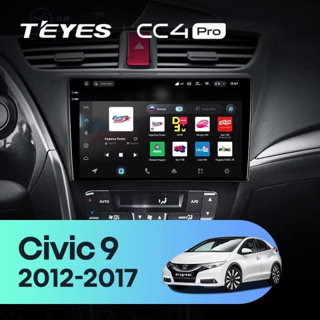 Radio samochodowe Teyes CC4 Pro 2k 8+128 Gb Honda Civic 9 FK FB 2012-2017 9"