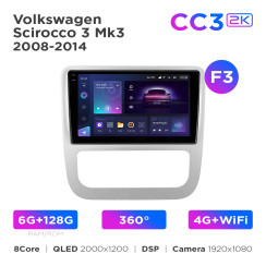 Radio samochodowe Teyes CC3 2k 6+128 Gb 360° Volkswagen Scirocco 3 Mk3 2008-2014 (F3) 9"