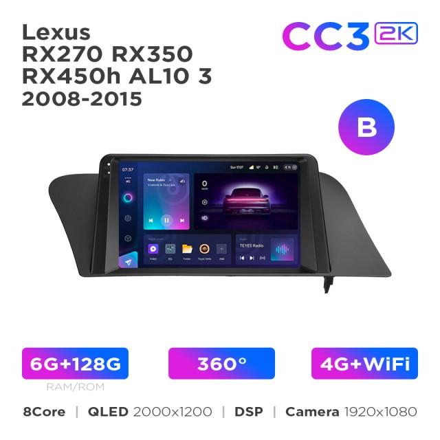 Radio samochodowe Teyes CC3 2k 6+128 Gb 360° Lexus RX270 RX350 RX450h AL10 3 2008-2015 (B) 9"