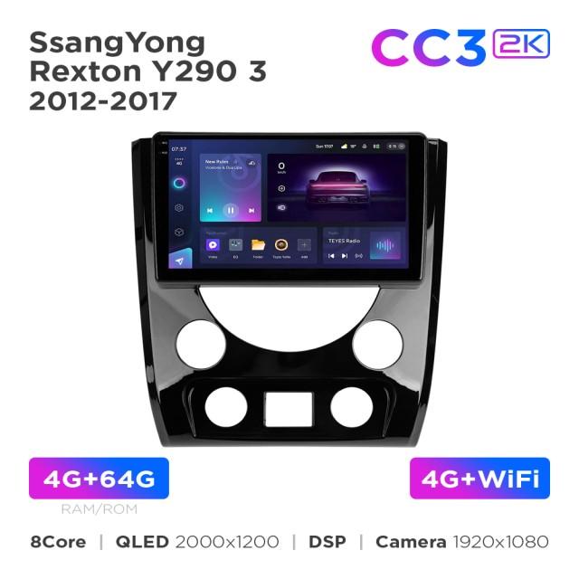 Radio samochodowe Teyes CC3 2k 4+64 Gb SsangYong Rexton Y290 3 2012-2017 9"