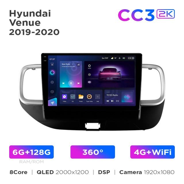 Radio samochodowe Teyes CC3 2k 6+128 Gb 360° Hyundai Venue 2019-2020 10"