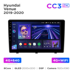 Radio samochodowe Teyes CC3 2k 4+64 Gb Hyundai Venue (1 Din) 2019-2020 9"