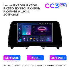 Radio samochodowe Teyes CC3 2k 6+128 Gb 360° Lexus RX200t RX300 RX350 RX350l RX450h RX450hl AL20 4 2015-2021 10"