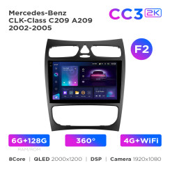 Radio samochodowe Teyes CC3 2k 6+128 Gb 360° Mercedes-Benz CLK-Class C209 A209 2002-2005 (F2) 9"
