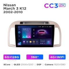 Radio samochodowe Teyes CC3 2k 6+128 Gb 360° Nissan March/Micra 3 K12 2002-2010 9"